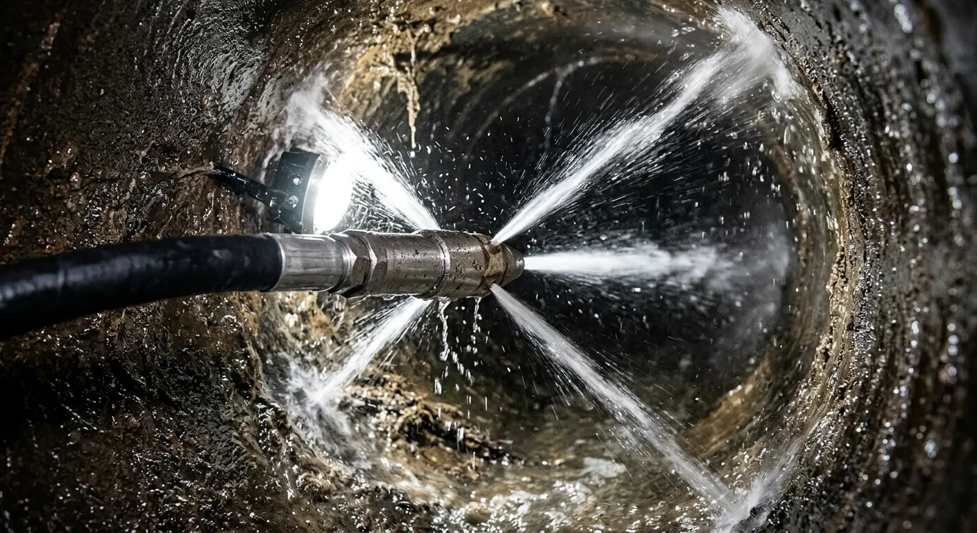 High-pressure hydro jetting nozzle cleaning sewer pipe for Storm Drain Cleaning in Prospect